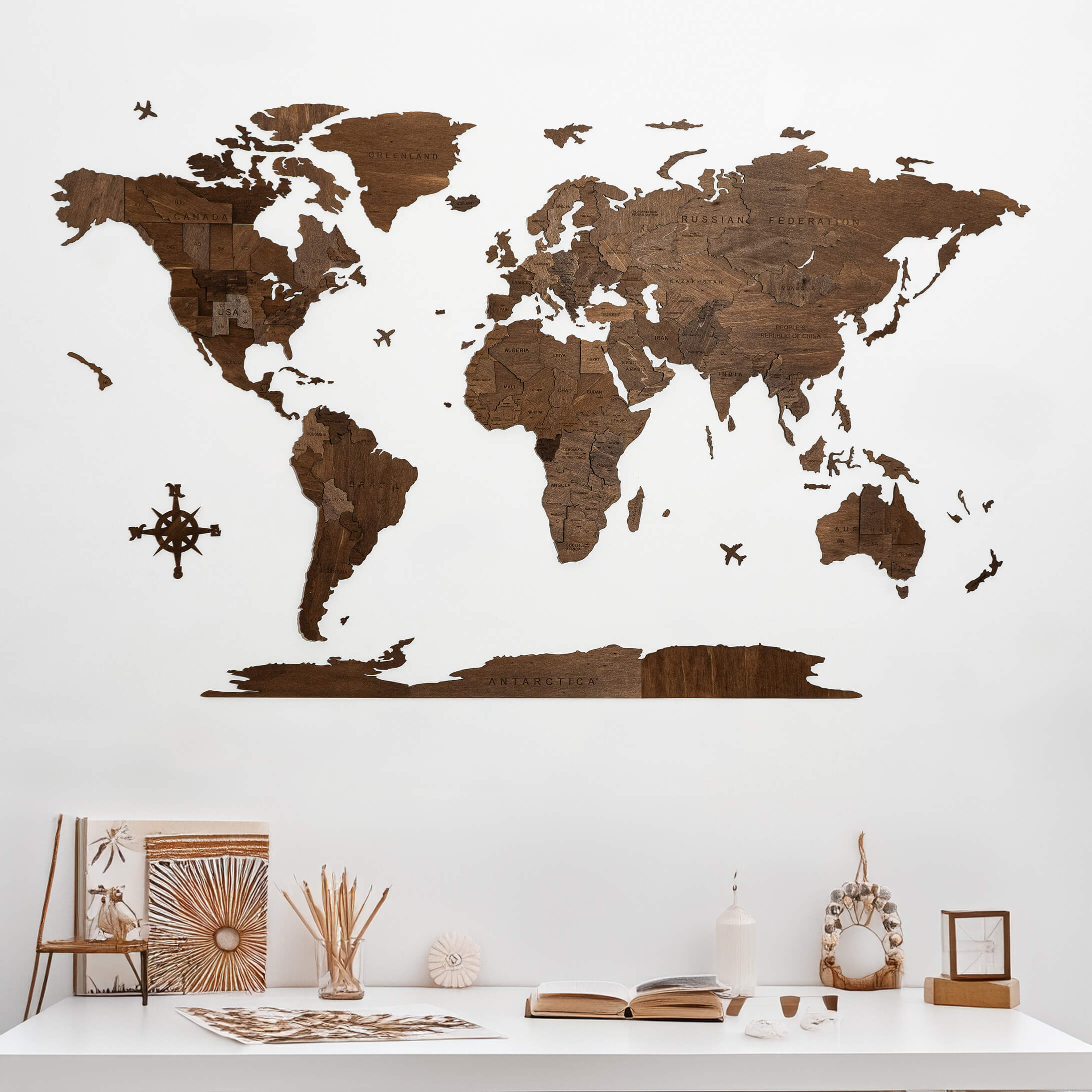3D World Map - Walnut