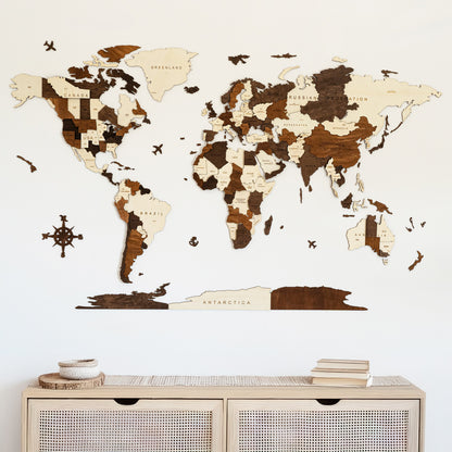 Mapa del Mundo 3D de Madera